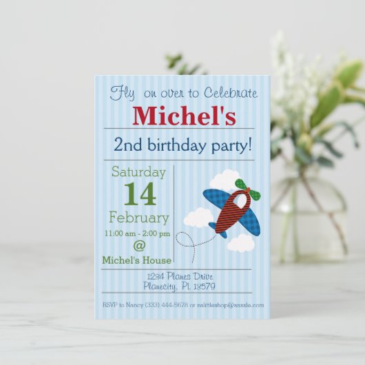 Flugzeug Birthday Einladung (Stehend Vorderseite)