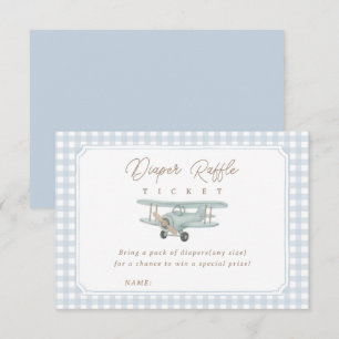 Flugzeug Blau Gingham-Baby-Shower-Windel-Raffle Begleitkarte