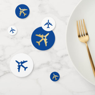 Flugzeug Blau Gold Reise Thema Romantisches Herz Konfetti