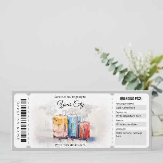 Flugzeug Boarding Ticket Einladung (Stehend Vorderseite)