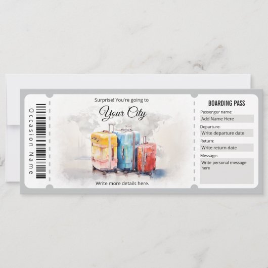 Flugzeug Boarding Ticket Einladung (Vorderseite)