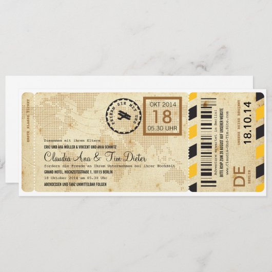 Flugzeug Bordkarte Karte Hochzeitseinladung (Vorne/Hinten)