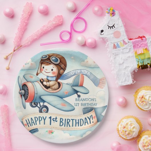 Flugzeug Boy 1. Geburtstag Party Pappteller (Party)