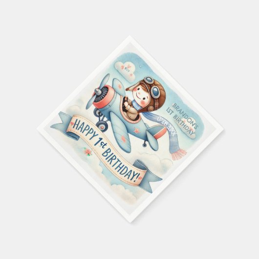 Flugzeug Boy 1. Geburtstag Party Serviette (Ecke)