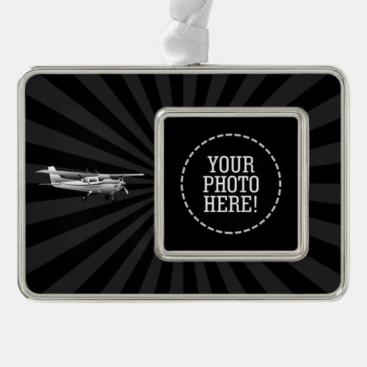 Flugzeug-Cessna-Silhouette, die schwarzen Rahmen-Ornament Silber (Vorderseite)