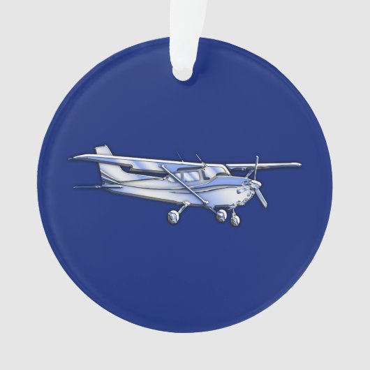Flugzeug-Chrom-Cessna-Silhouette-Fliegen auf Blau Ornament (Vorderseite)