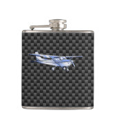 Flugzeug Chrome wie Cessna Black Carbon Fibre Flachmann (Vorderseite)