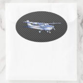 Flugzeug Chrome wie Cessna Black Carbon Fibre Ovaler Aufkleber (Tasche)