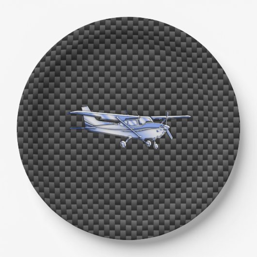 Flugzeug Chrome wie Cessna Black Carbon Fibre Pappteller (Vorderseite)