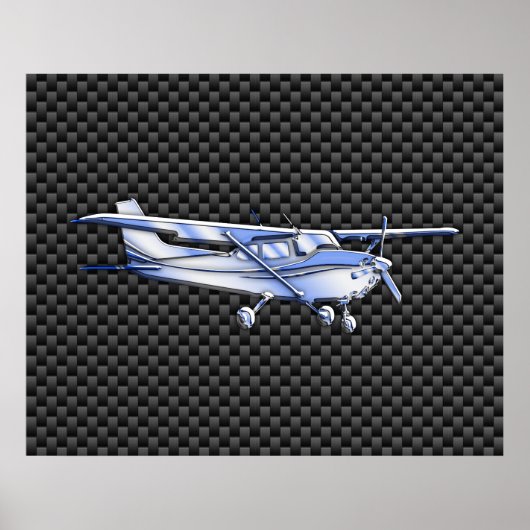 Flugzeug Chrome wie Cessna Black Carbon Fibre Poster (Vorne)