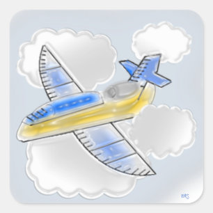 Flugzeug Clouds Childrens Quadratischer Aufkleber