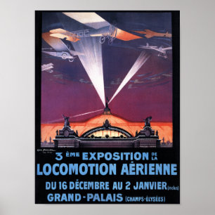 Flugzeug, das über das Suchscheinplakat fliegt Poster