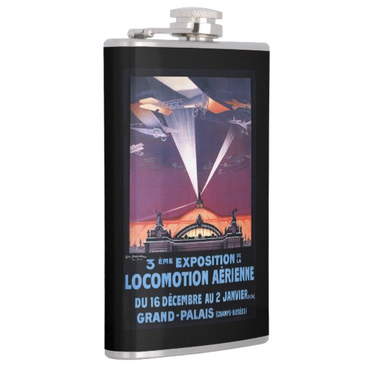 Flugzeug, das über Scheinwerfer-Plakat fliegt Flachmann (Rechts)