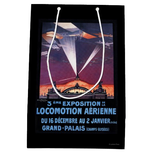 Flugzeug, das über Scheinwerfer-Plakat fliegt Mittlere Geschenktüte (Rückseite)