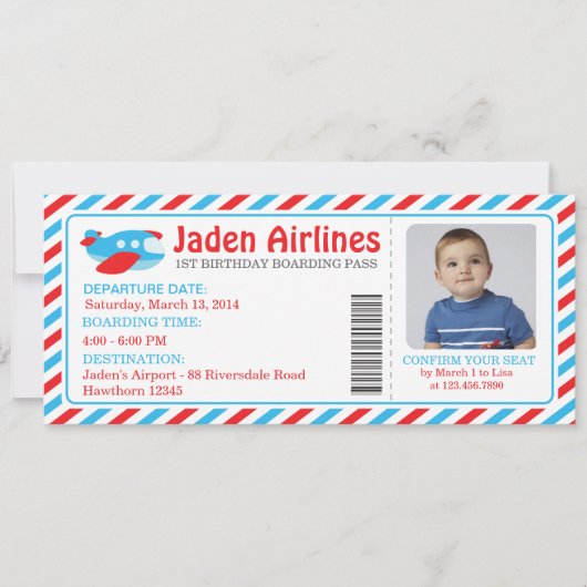 Flugzeug Einladungskarte / Flugzeug-Ticket Einladung (Vorderseite)