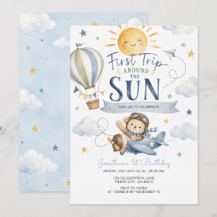 Flugzeug Erste Reise um die Sonne Geburtstag  Einladung