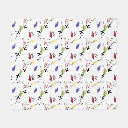 Flugzeug, Fahrrad, Bücher, rot, gelb, blau Fleecedecke (Vorderseite (Horizontal))
