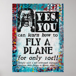 Flugzeug fliegen - Lustige Vintage-Werbung Poster