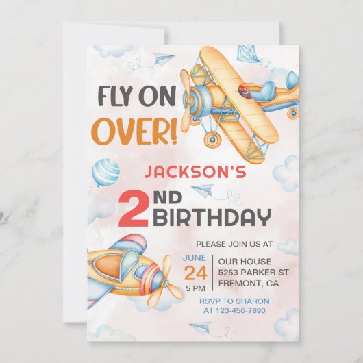 Flugzeug fliegt auf über 2. Party Einladung (Vorderseite)