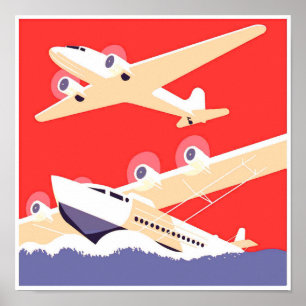 Flugzeug Flug Vintage WPA Farbige Poster