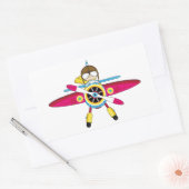 Flugzeug für niedliche Cartoon und Pilot Rechteckiger Aufkleber (Umschlag)