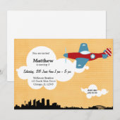 Flugzeug Geburtstag (Orange) Einladung (Vorne/Hinten)