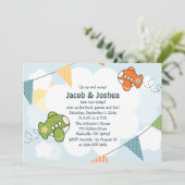 Flugzeug-Geburtstags-Einladungs-Zwillinge Einladung (Stehend Vorderseite)