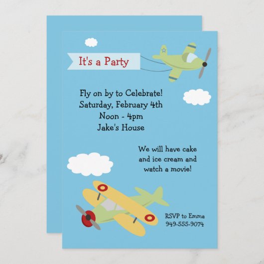 Flugzeug-Geburtstags-Party Einladung (Vorne/Hinten)