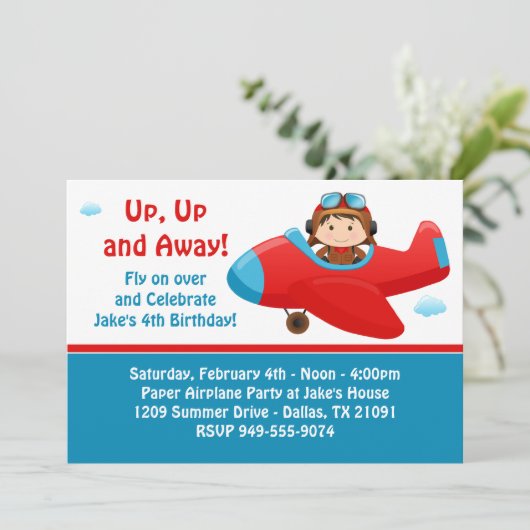 Flugzeug-Geburtstags-Party Einladung (Stehend Vorderseite)
