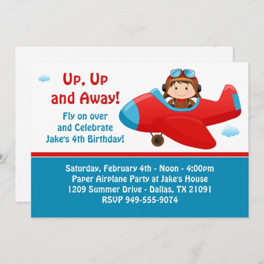 Flugzeug-Geburtstags-Party Einladung (Vorne/Hinten)