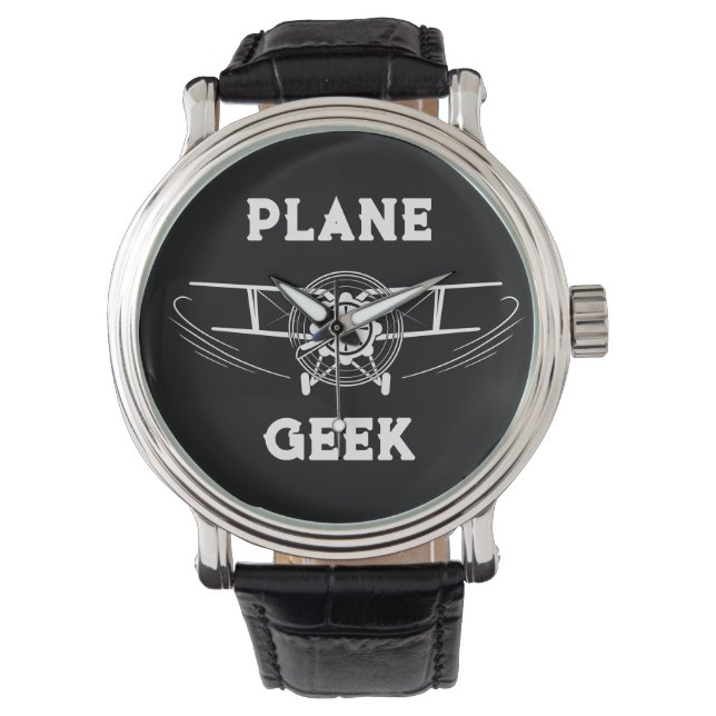 Flugzeug GEEK Typografie & Flugzeug, schwarz, einf Armbanduhr (Vorderseite)