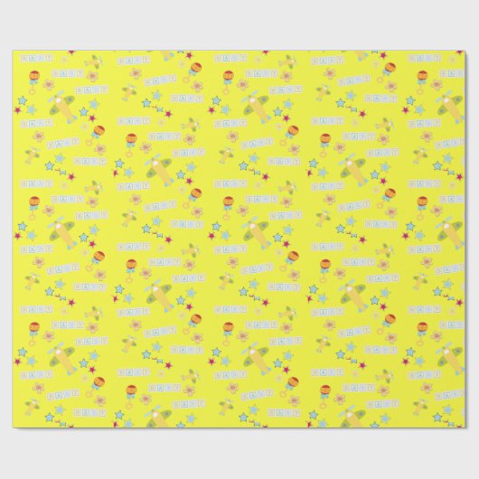 Flugzeug-Gelbes Baby-Blumenpapier Geschenkpapier (Flach)