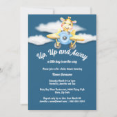 Flugzeug-Giraffe Baby Dusche Blue Pilot Flugzeug Einladung (Vorderseite)