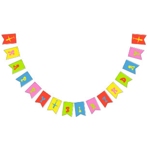 Flugzeug Happy Birthday Bright Colors Frack Wimpelkette