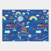 Flugzeug Heißluftballon hinzufügen Boy's Name Gebu Geschenkpapier Set (Vorderseite)