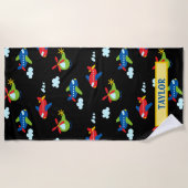 Flugzeug Hubschrauber & Clouds Artwork auf Schwarz Strandtuch (Vorderseite)