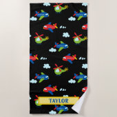 Flugzeug Hubschrauber & Clouds Artwork auf Schwarz Strandtuch (Vorderseite)