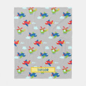 Flugzeug, Hubschrauber & Clouds Cartoon Lt Grau, N Fleecedecke (Vorderseite)