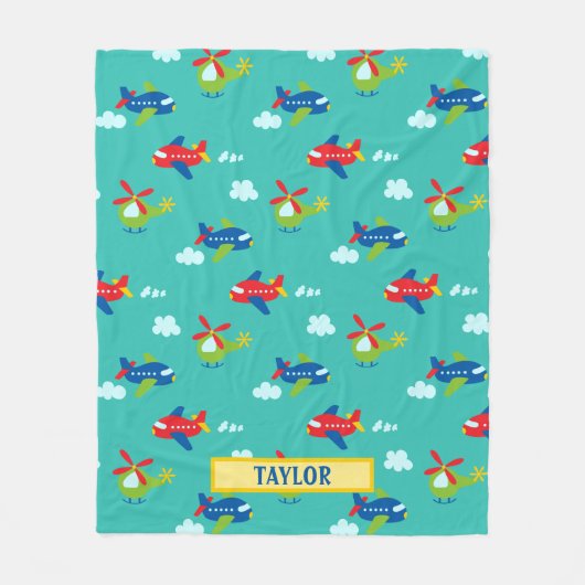 Flugzeug, Hubschrauber und Clouds, Aquamarin, Name Fleecedecke (Vorderseite)
