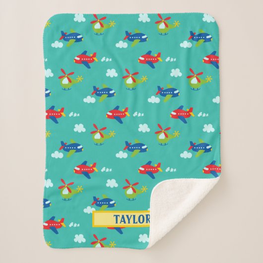 Flugzeug, Hubschrauber und Clouds, Aquamarin, Name Sherpadecke (Vorderseite)