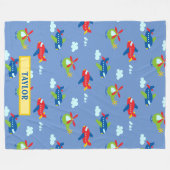 Flugzeug, Hubschrauber und Wolkenarbeit auf Blau,  Fleecedecke (Vorderseite (Horizontal))