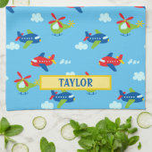 Flugzeug Hubschrauber Wolken Artwork Blauer Name Geschirrtuch (Gefaltet)