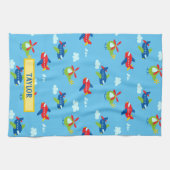 Flugzeug Hubschrauber Wolken Artwork Blauer Name Geschirrtuch (Horizontal)