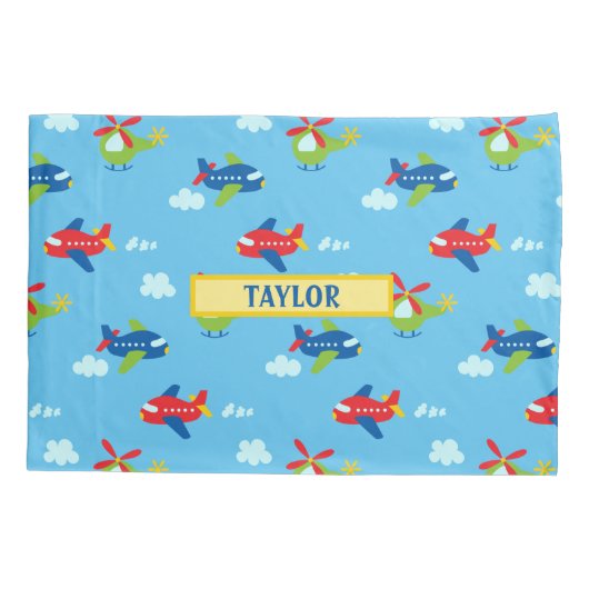 Flugzeug Hubschrauber Wolkenkratzer, Name, Sky Blu Kissenbezug (Rückseite)