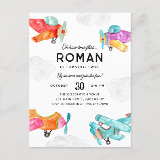 Flugzeug in Aquarellen Wolken Sky Kid Flugzeug Geb Postkarte