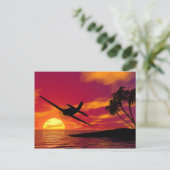 Flugzeug in einem tropischen Sonnenuntergang Postkarte (Stehend Vorderseite)
