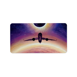 Flugzeug in Flugstadt und Finsternis Adressaufkleber