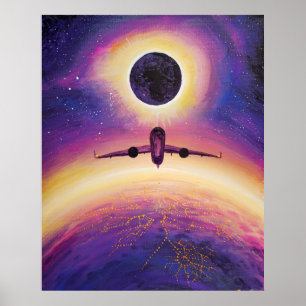 Flugzeug in Flugstadt und Finsternis Poster