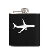 Flugzeug JetLiner Weiße Silhouette Flying Flachmann (Vorderseite)