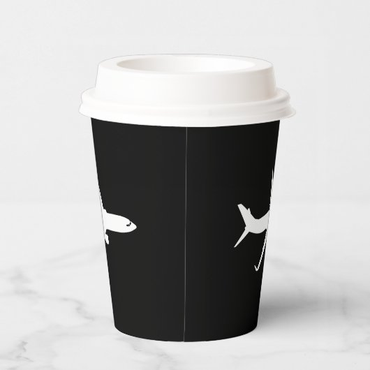 Flugzeug JetLiner Weiße Silhouette Flying Pappbecher (Rechts)
